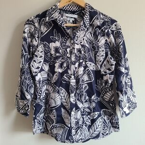Foxcroft 3/4 sleeve‎ cotton button down shirt